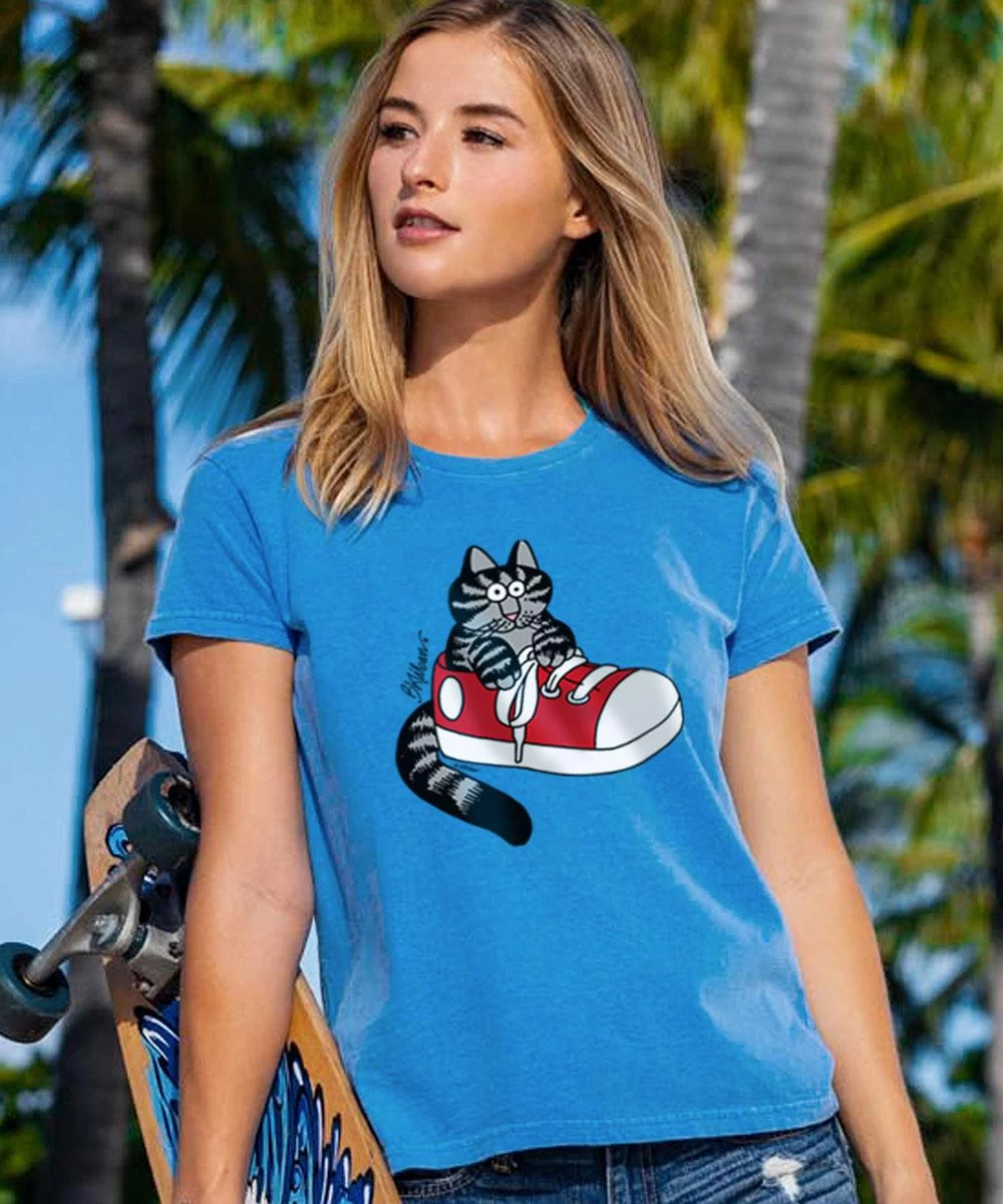B. Kliban Cat In Sneaker - Blue Hawaii Dyed Short Sleeve Crewneck T-Shirt