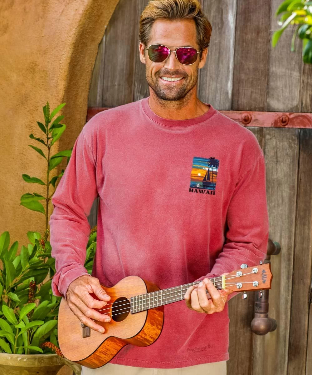 Tropical Sunset Sail - Paradise Red Dyed Long Sleeve Crewneck T-Shirt - Image 2