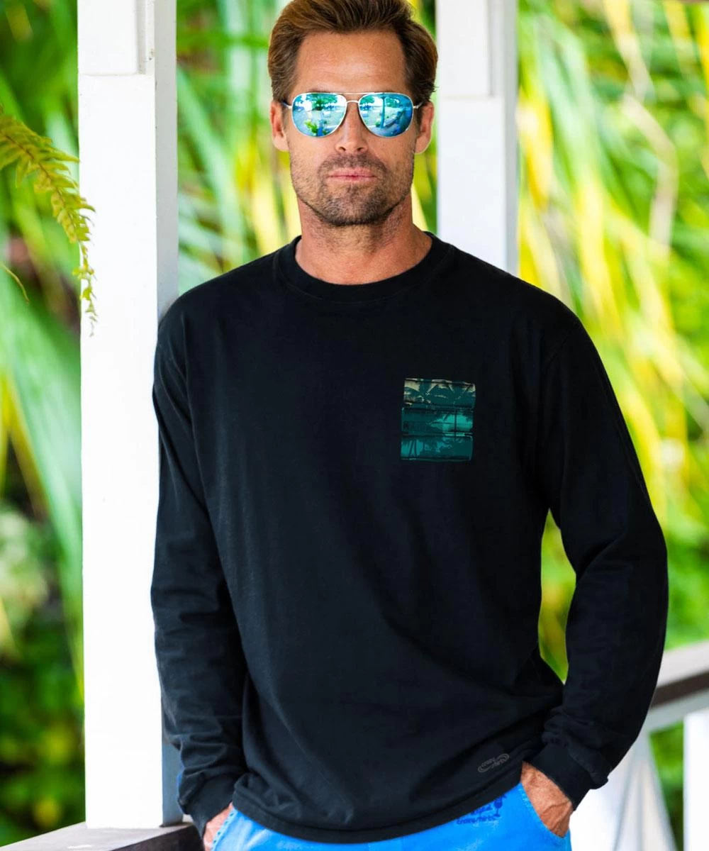 Color Block Surf - Black Long Sleeve Crewneck T-Shirt - Image 2