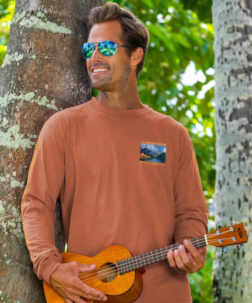 Fall Mountain Scenic - Chile Dyed Long Sleeve Crewneck T-Shirt - Image 2