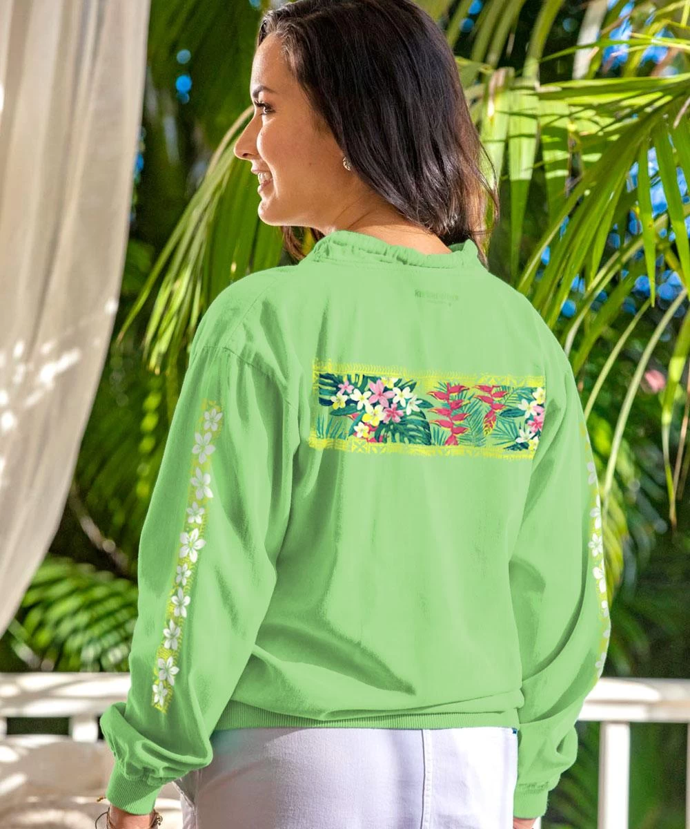 Tranquil Floral - Key Lime Dyed Long Sleeve Lightweight Pullover - Image 2