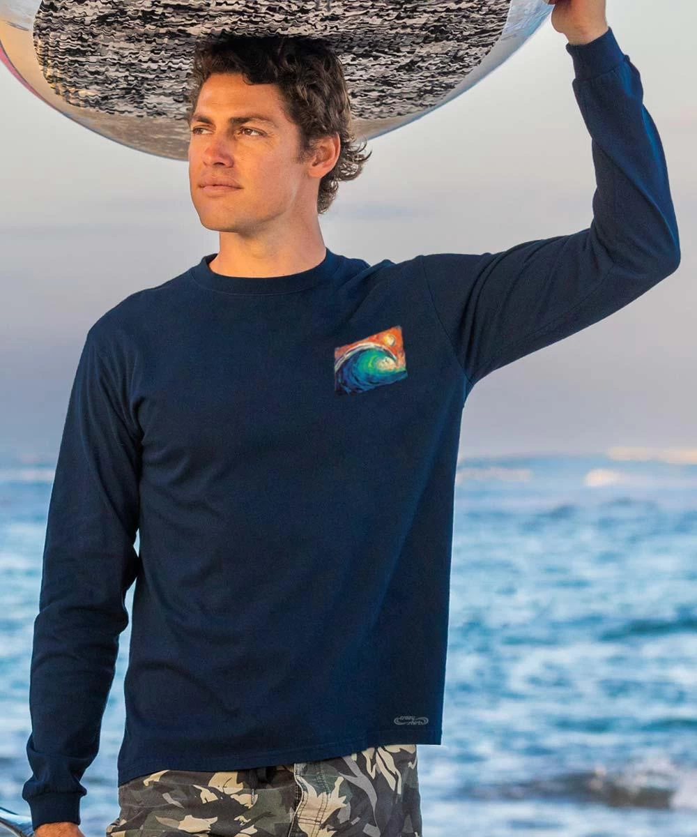 Technicolor Wave - Navy Long Sleeve Crewneck T-Shirt - Image 2