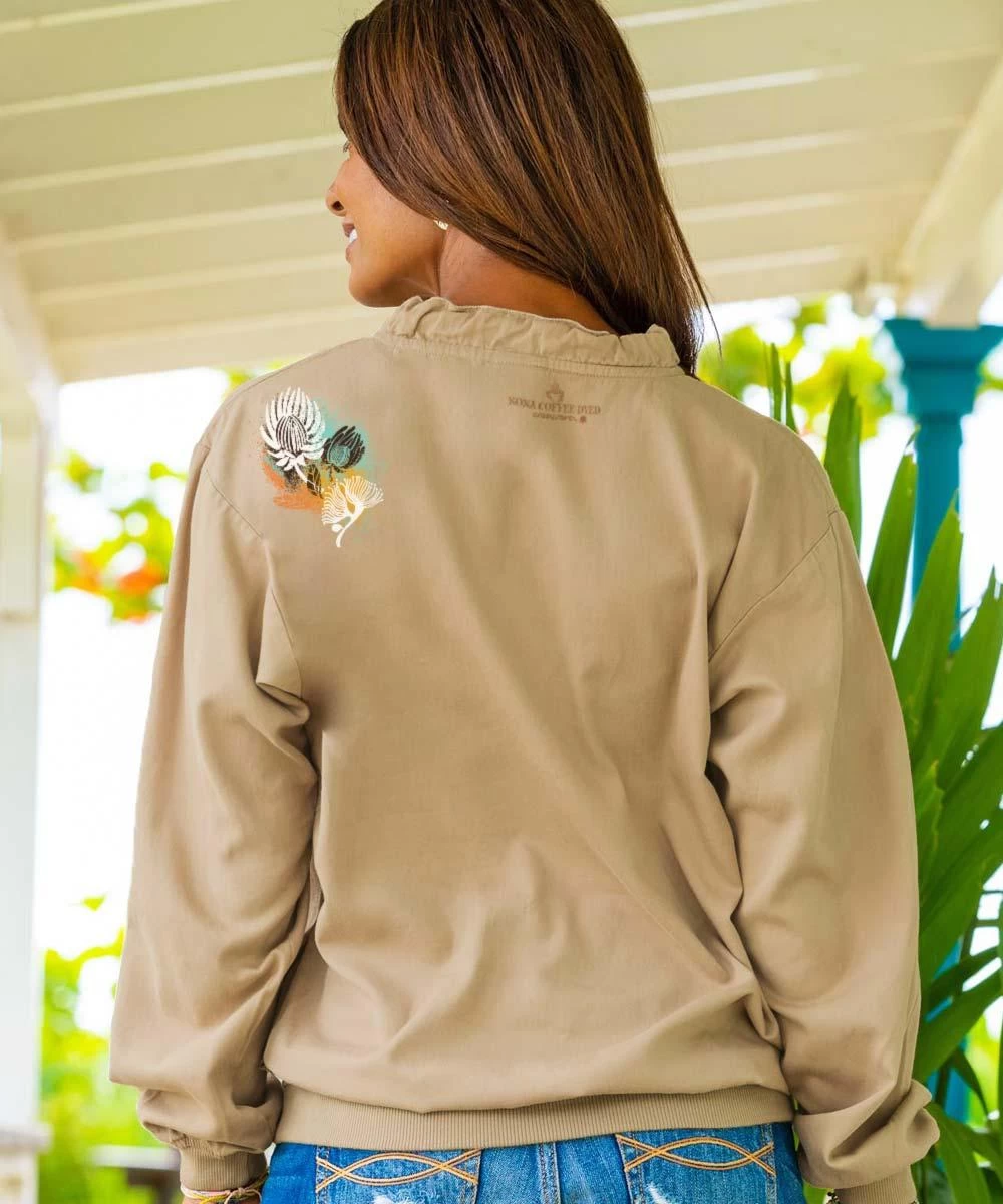 Rustic Protea Band - Kona Coffee Dyed Long Sleeve Lightweight Pullover - Image 2