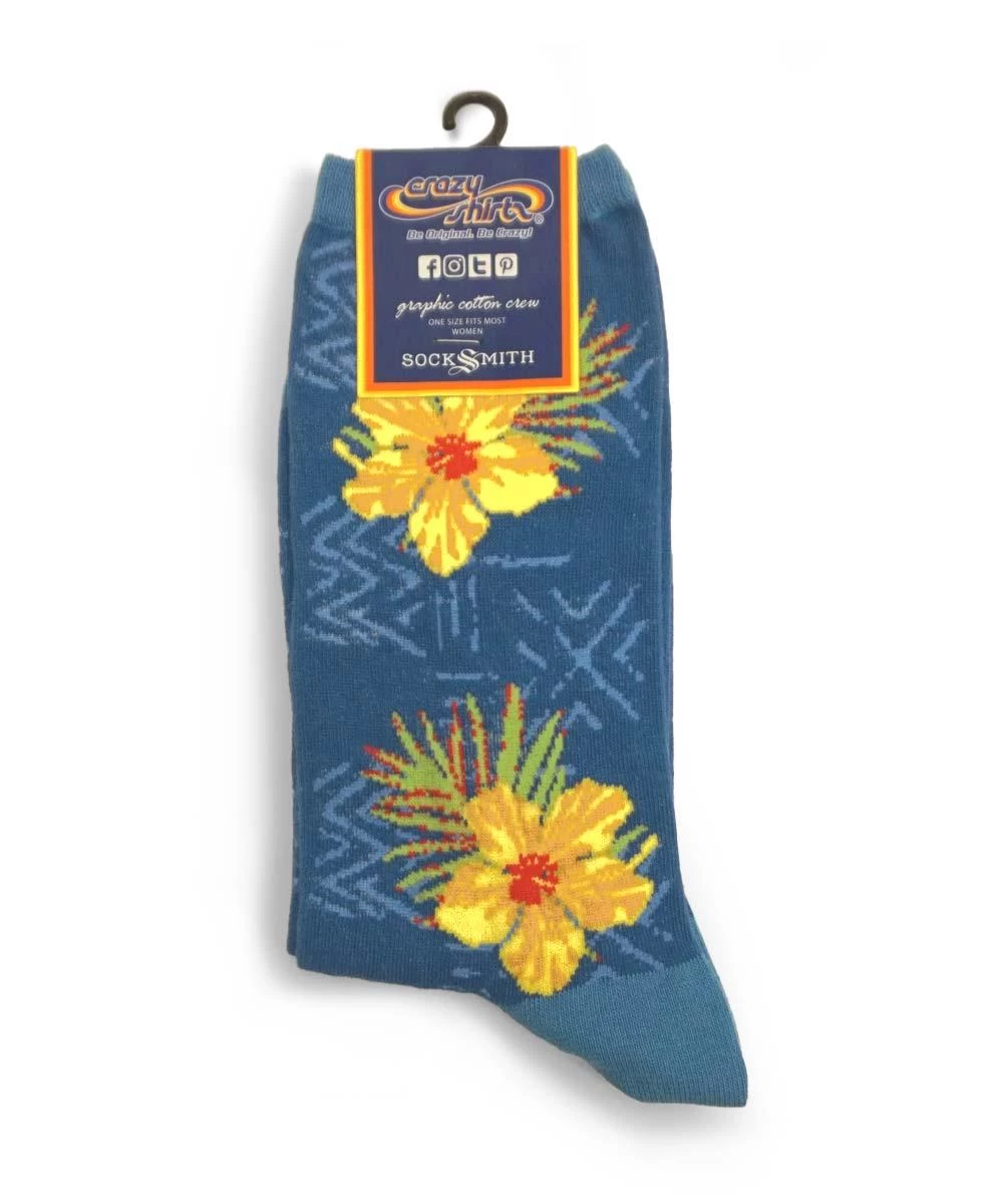 Hibiscus Trio - Graphic Cotton Crew Socks - Image 3