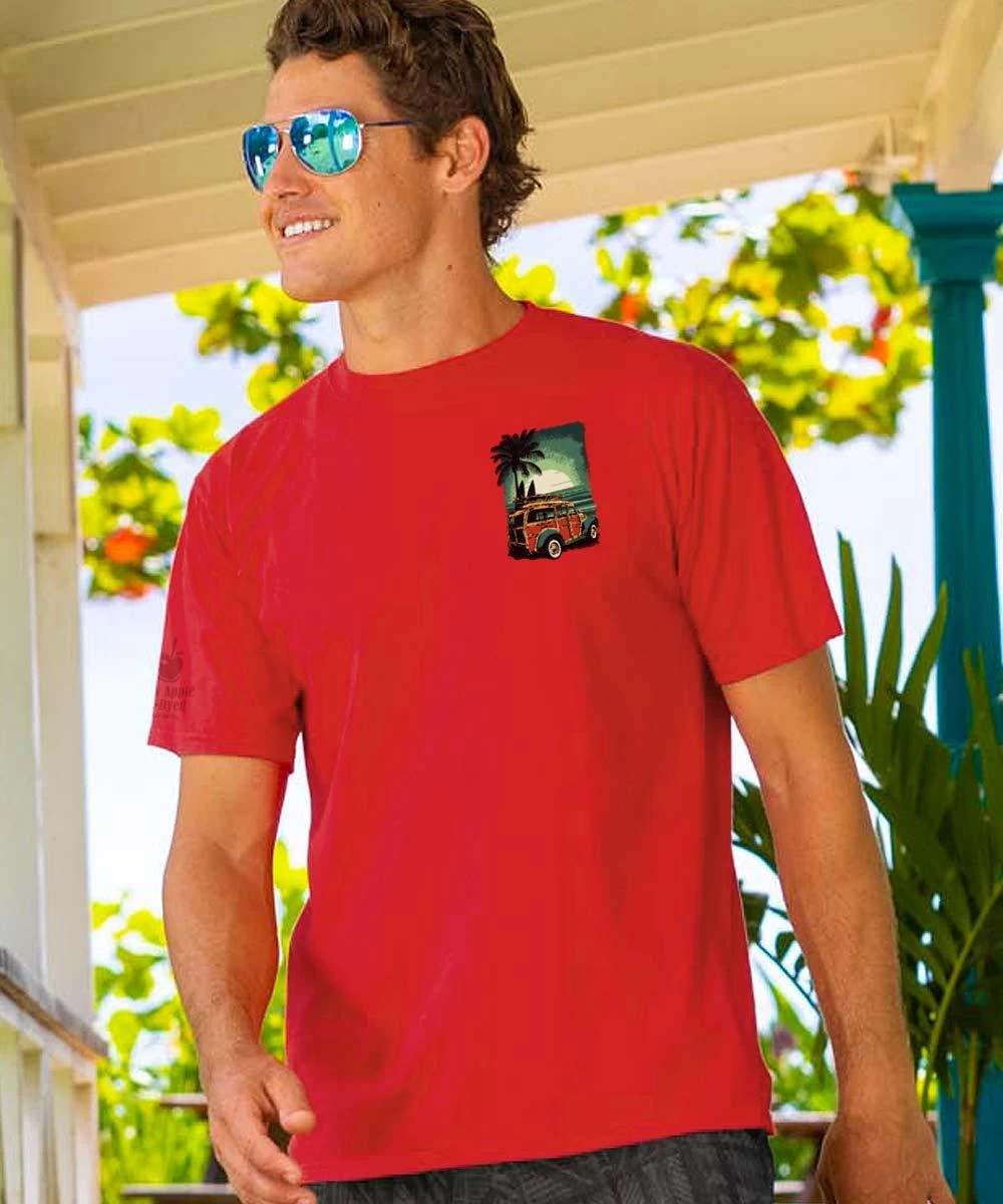 Woody Sunset Surf - Candy Apple Red Dyed Short Sleeve Crewneck T-Shirt - Image 2