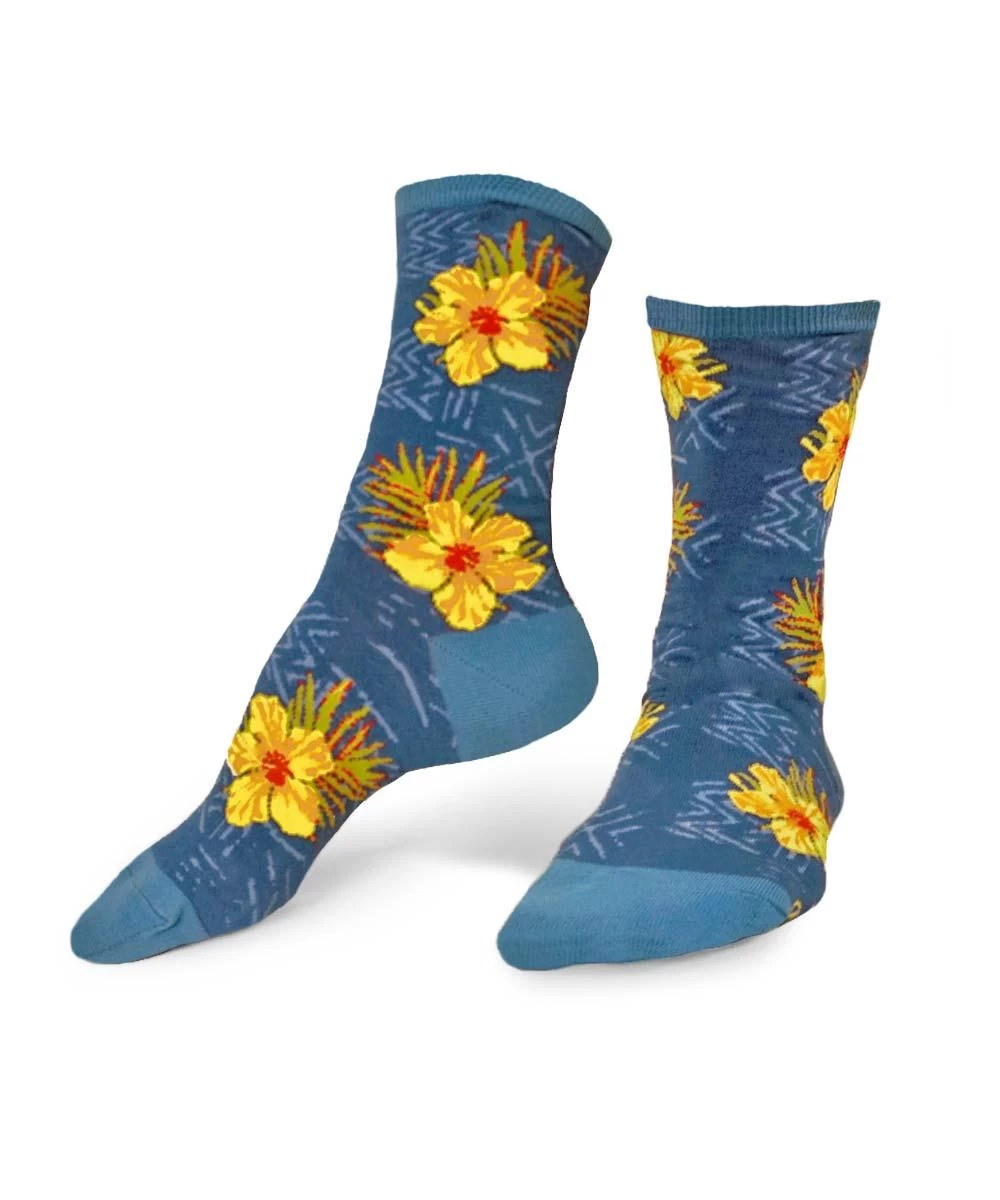 Hibiscus Trio - Graphic Cotton Crew Socks - Image 2