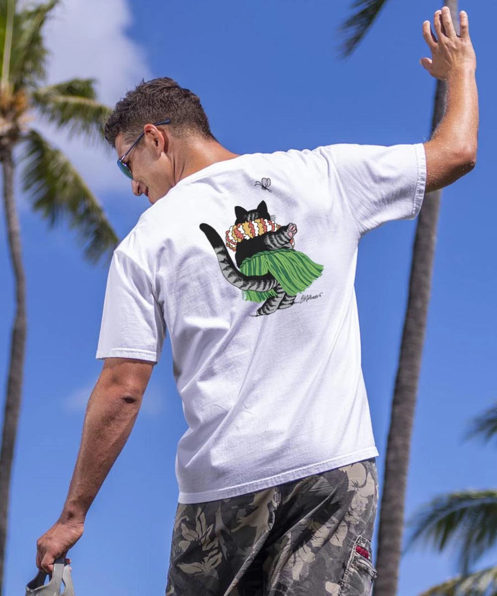 B. Kliban Hula Cat - White Short Sleeve Crewneck T-Shirt - Image 2