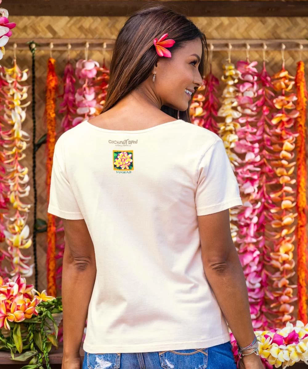 Plumeria Farm Varieties - Coconut Dyed Short Sleeve Scoop Neck T-Shirt - Image 2