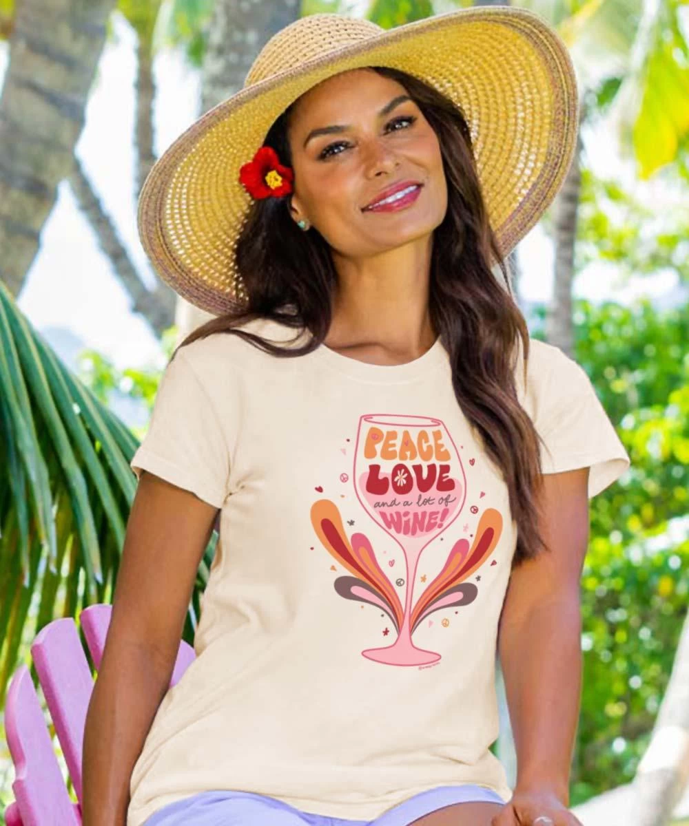 Peace Love And Wine - Coconut Dyed Short Sleeve Crewneck T-Shirt
