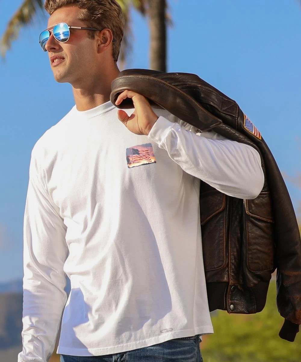 Flag Sunset - White Long Sleeve Crewneck T-Shirt - Image 2