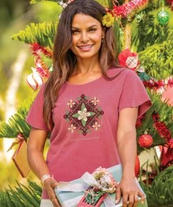 Plumeria Hollies - Paradise Red Dyed Short Sleeve Scoop Neck T-Shirt