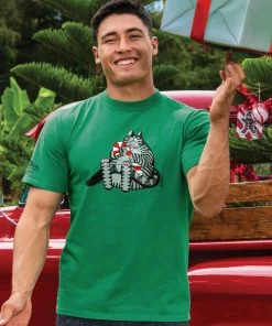 B. Kliban Candy Cane Cat - Wintergreen Dyed Short Sleeve Crewneck T-Shirt