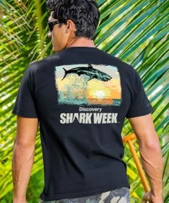 Discovery Channel Leaping Shark - Black Short Sleeve Crewneck T-Shirt