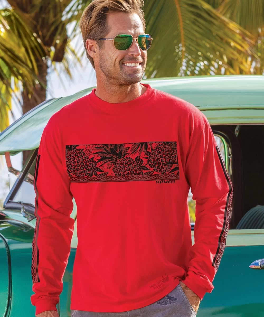 Pineapple Red Band - Candy Apple Red Dyed Long Sleeve Crewneck T-Shirt
