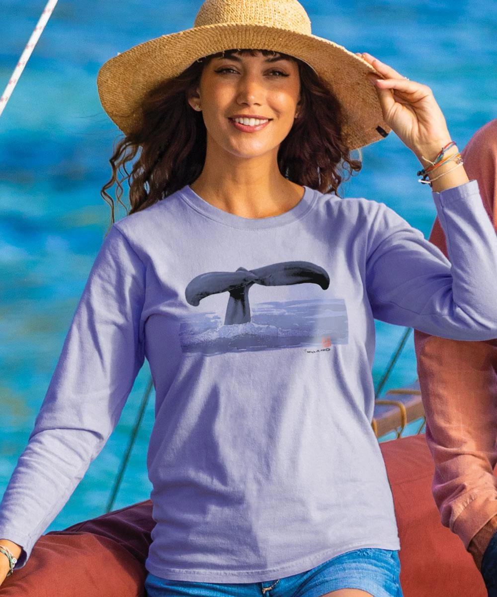Wyland® Whale Tail Brushed - Lavender Dyed Long Sleeve Crewneck T-Shirt