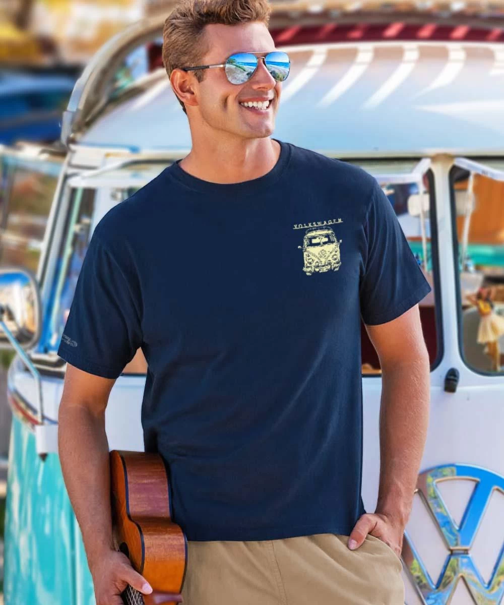Volkswagen Sketched Van - Navy Short Sleeve Crewneck T-Shirt - Image 2