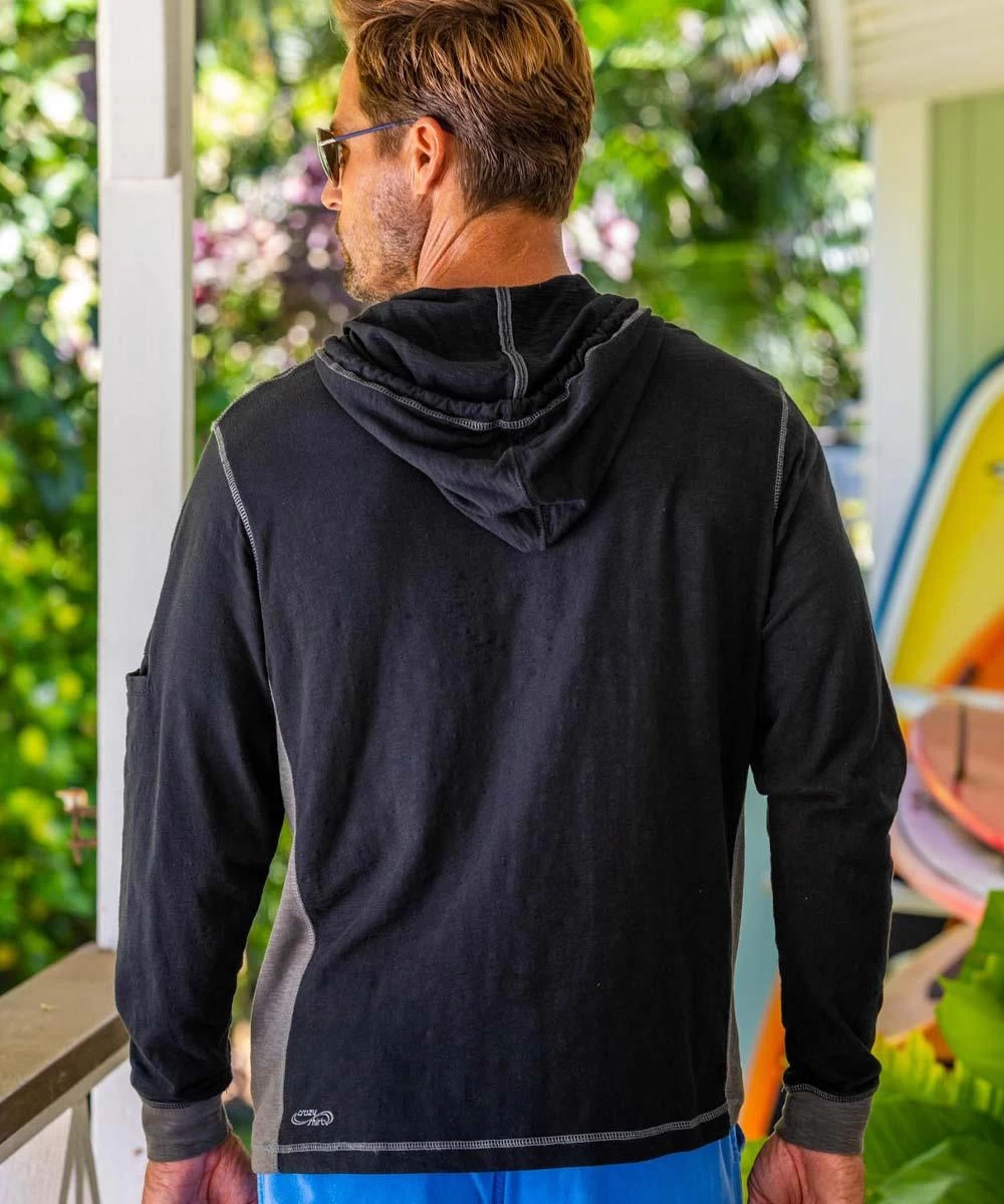 Tribal Honu Manta Flow - Black/Charcoal Long Sleeve Longboard Hooded Tee - Image 2