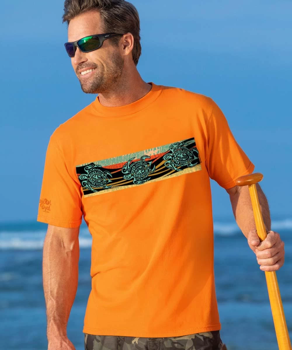 Tribal Tri Honu - Apricot Dyed Short Sleeve Crewneck T-Shirt
