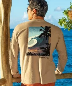 Tropical Big Wave - Kona Coffee Dyed Long Sleeve Crewneck T-Shirt