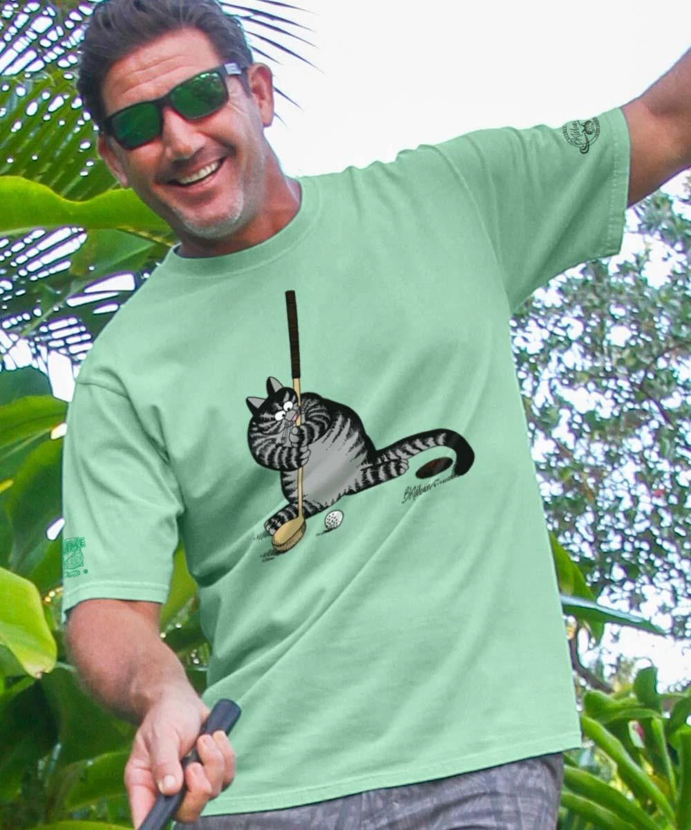 B. Kliban Golf Putt Cat - Key Lime Dyed Short Sleeve Crewneck T-Shirt