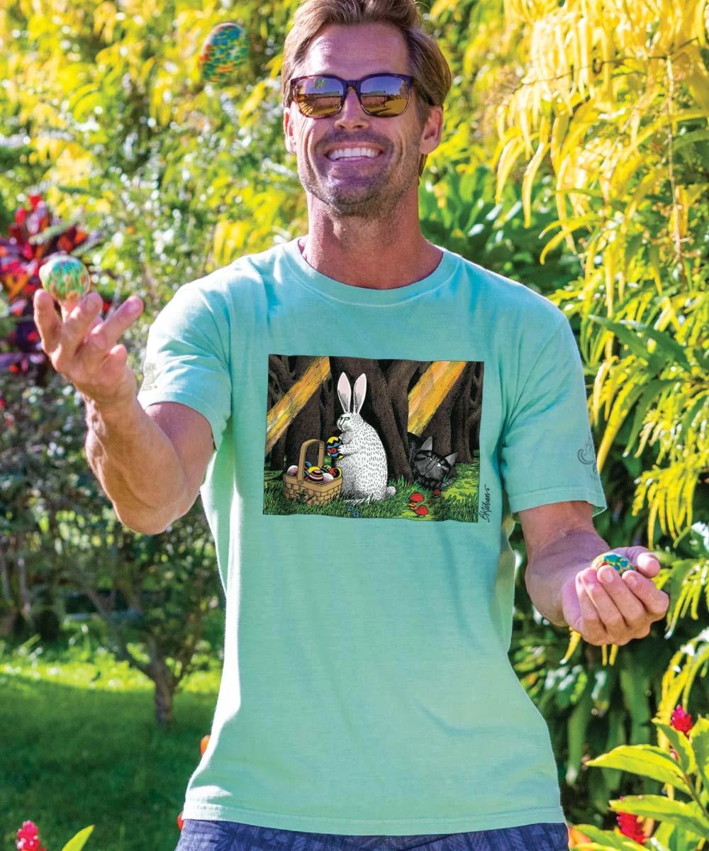 B. Kliban Cat With Easter Bunny - Key Lime Dyed Short Sleeve Crewneck T-Shirt