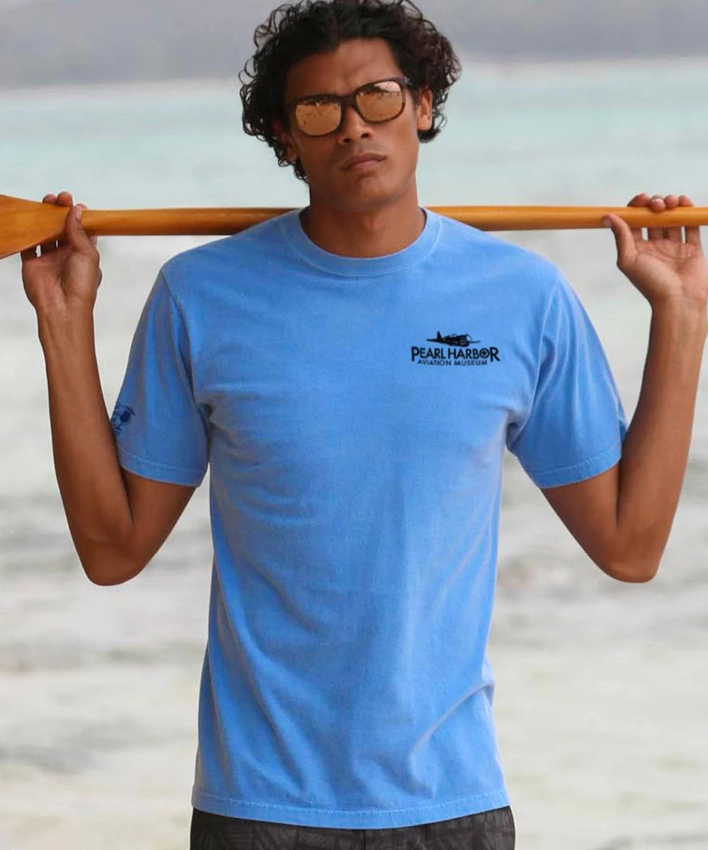 Pearl Harbor Aviation Museum F-14 Tomcat - Blue Hawaii Dyed Short Sleeve Crewneck T-Shirt - Image 2