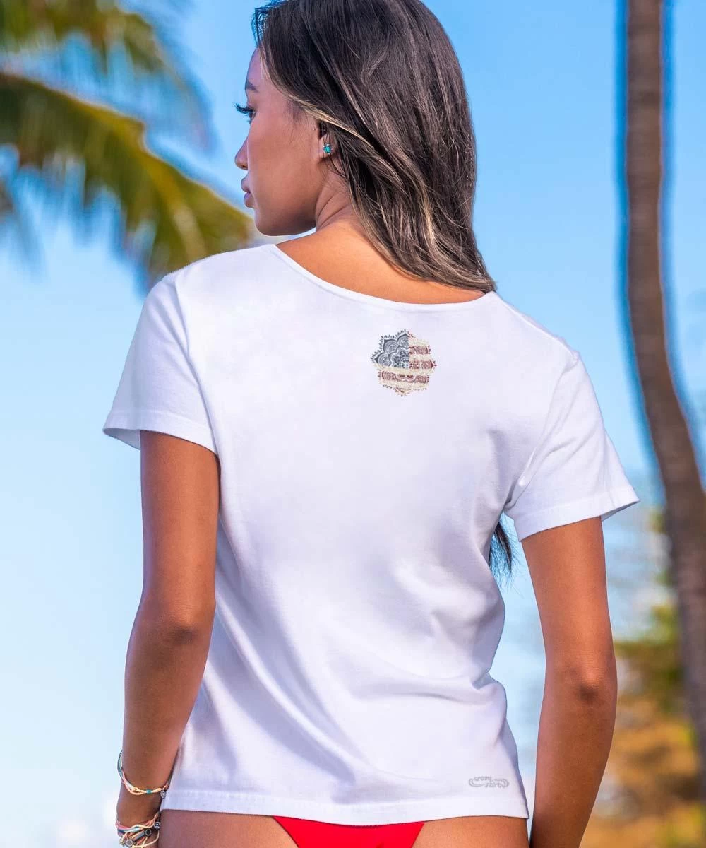 Boho Freedom - White Short Sleeve Scoop Neck T-Shirt - Image 2