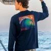 Technicolor Wave - Navy Long Sleeve Crewneck T-Shirt