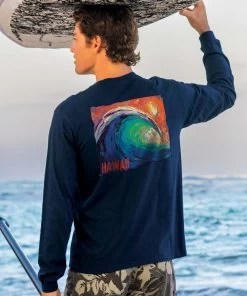 Technicolor Wave - Navy Long Sleeve Crewneck T-Shirt