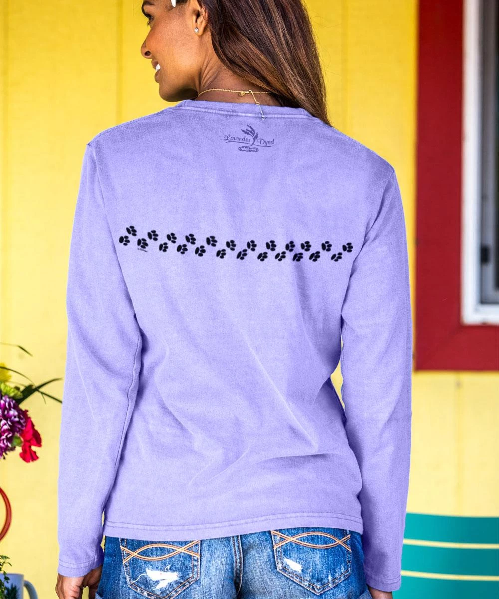 B. Kliban Cat Stripe - Lavender Dyed Long Sleeve Crewneck T-Shirt - Image 2