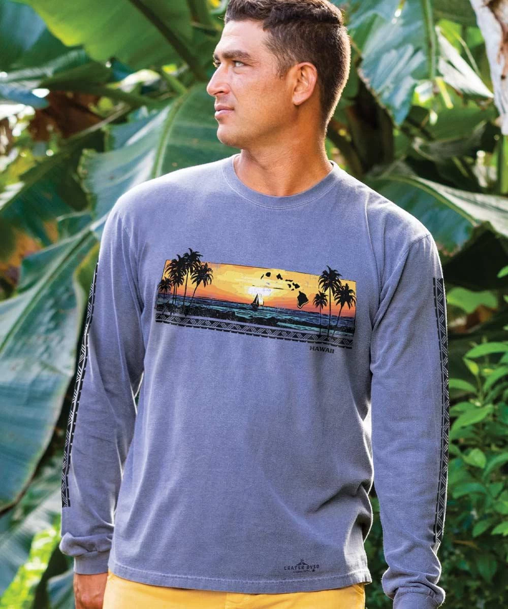 Panoramic Sunset - Crater Dyed® Long Sleeve Crewneck T-Shirt