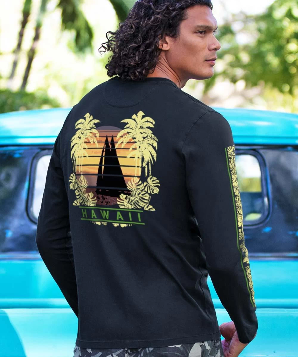 Retro Sail On - Jet Black Long Sleeve Pima T-Shirt