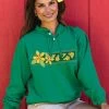 Plumeria Quilt Band - Wintergreen Dyed Long Sleeve Lightweight Pullover