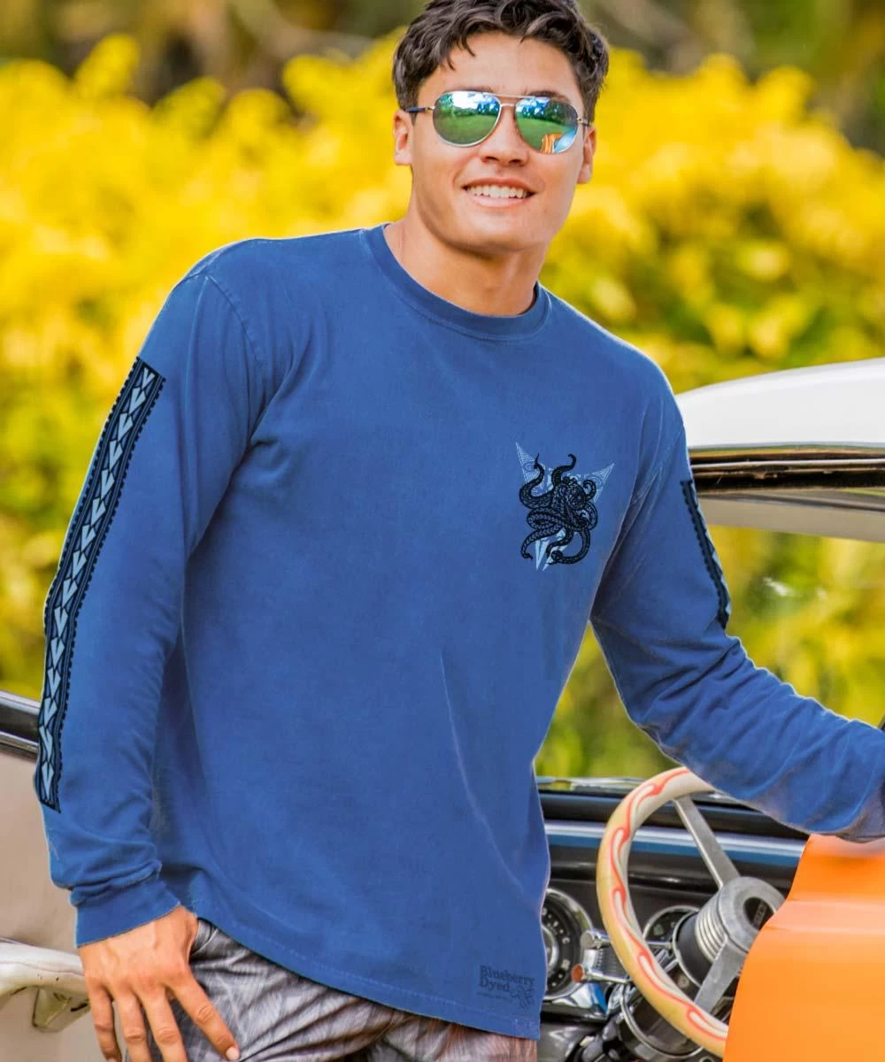 Tribal He’e Guardian - Blueberry Dyed Long Sleeve Crewneck T-Shirt - Image 2