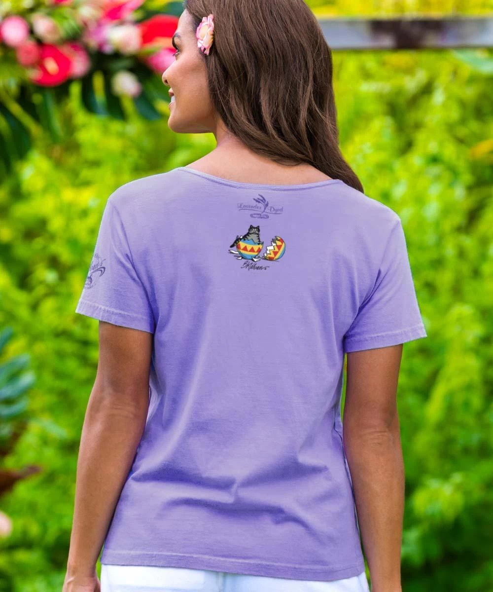 B. Kliban Cat With Easter Bunny - Lavender Dyed Short Sleeve Scoop Neck T-Shirt - Image 2