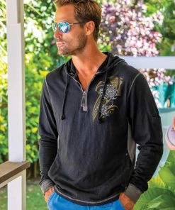 Tribal Honu Manta Flow - Black/Charcoal Long Sleeve Longboard Hooded Tee