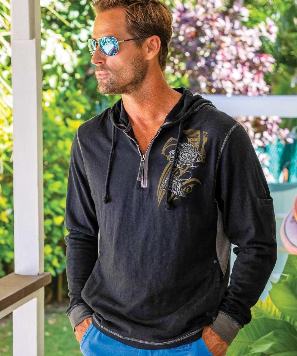 Tribal Honu Manta Flow - Black/Charcoal Long Sleeve Longboard Hooded Tee