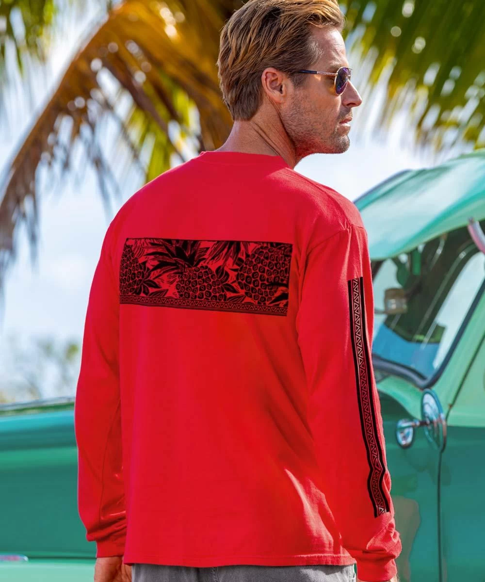Pineapple Red Band - Candy Apple Red Dyed Long Sleeve Crewneck T-Shirt - Image 2
