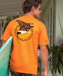 Tribal Manta Surf - Apricot Dyed Short Sleeve Crewneck T-Shirt