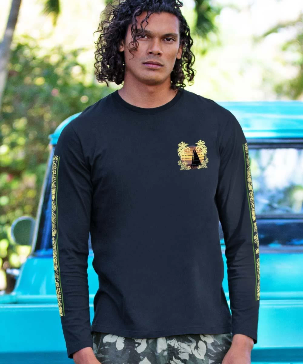Retro Sail On - Jet Black Long Sleeve Pima T-Shirt - Image 2