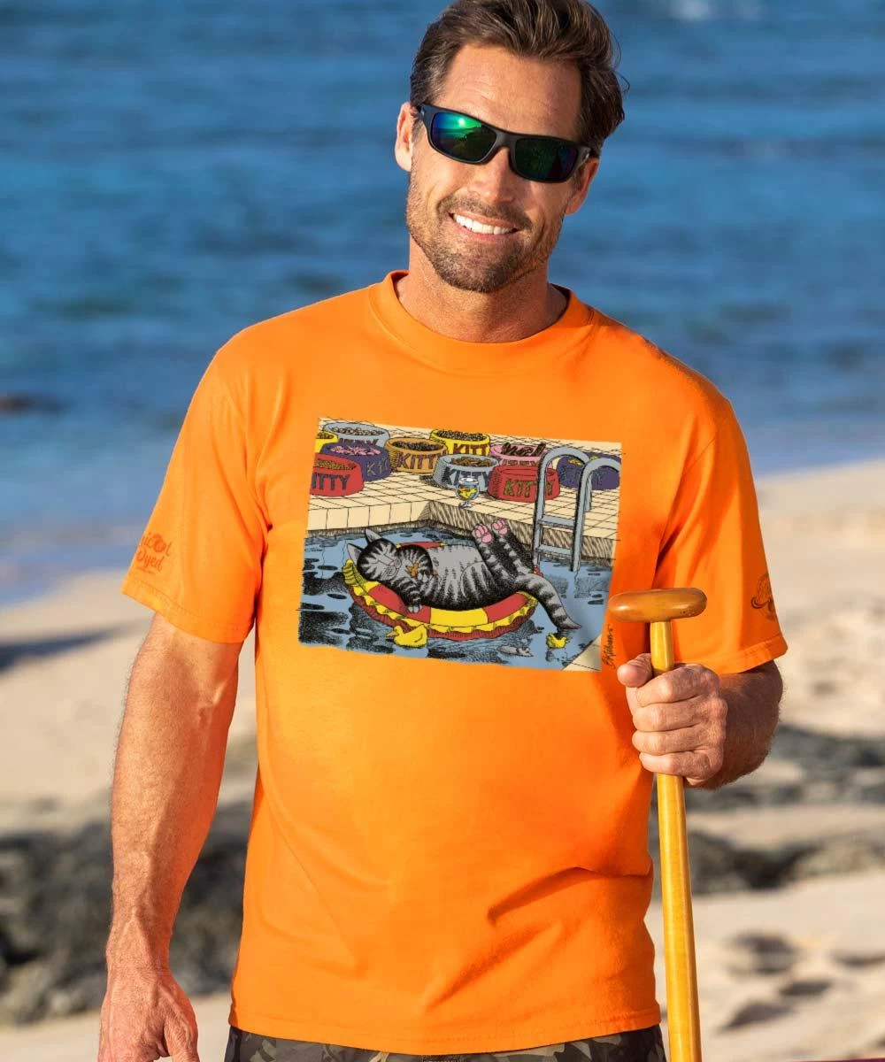 B. Kliban Pool Cat - Apricot Dyed Short Sleeve Crewneck T-Shirt
