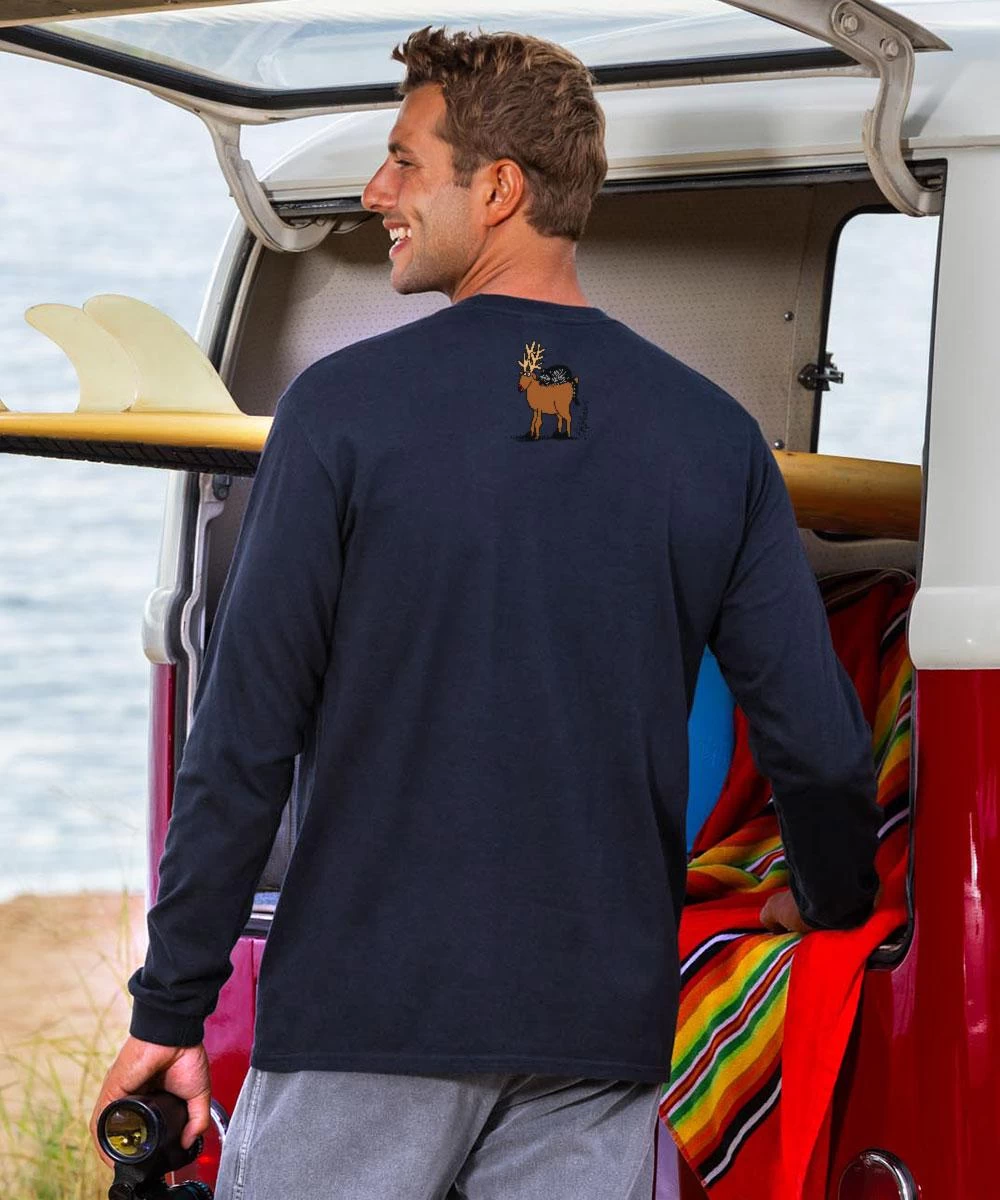 B. Kliban Warning Of Christmas Cat - Navy Long Sleeve Crewneck T-Shirt - Image 2