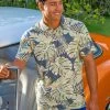 Kia’i - Blue/Tan Short Sleeve Hawaiian Polo Shirt