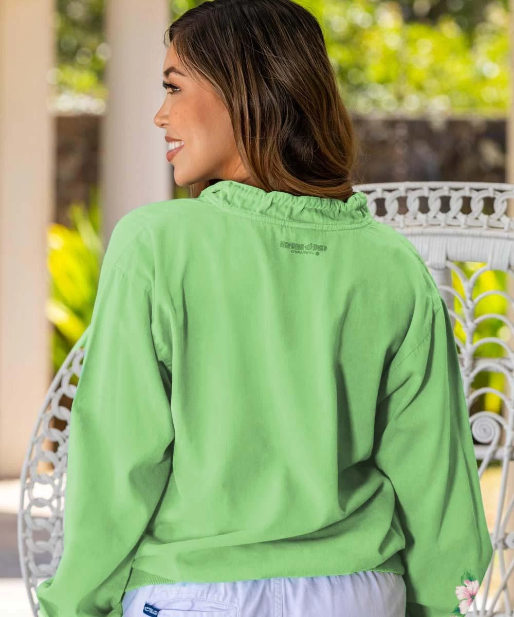 Tropical Hibiscus Lei - Key Lime Dyed Long Sleeve Lightweight Pullover - Image 2