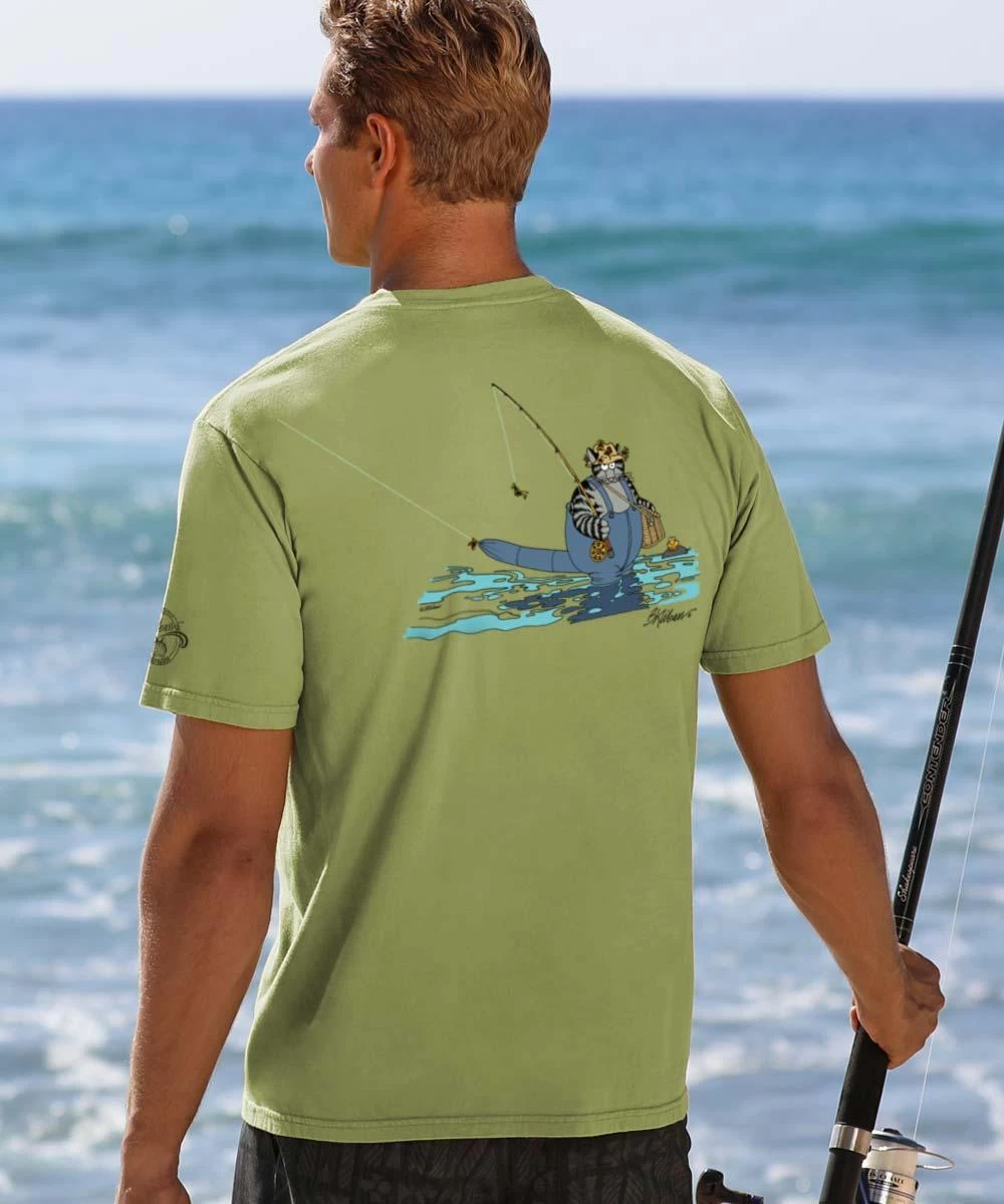 B. Kliban Fly Fishing Cat - Hemp Dyed Short Sleeve Crewneck T-Shirt - Image 2