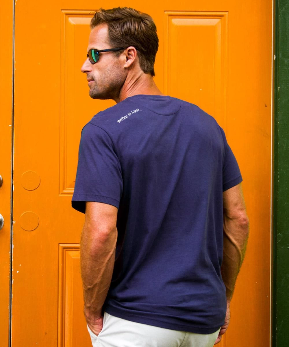 Wyland® Whale Tail Brush - Indigo Short Sleeve Pima T-Shirt - Image 2