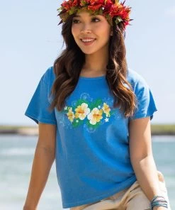 Hibiscus Lei Po’o - Blue Hawaii Dyed Short Sleeve Scoop Neck T-Shirt