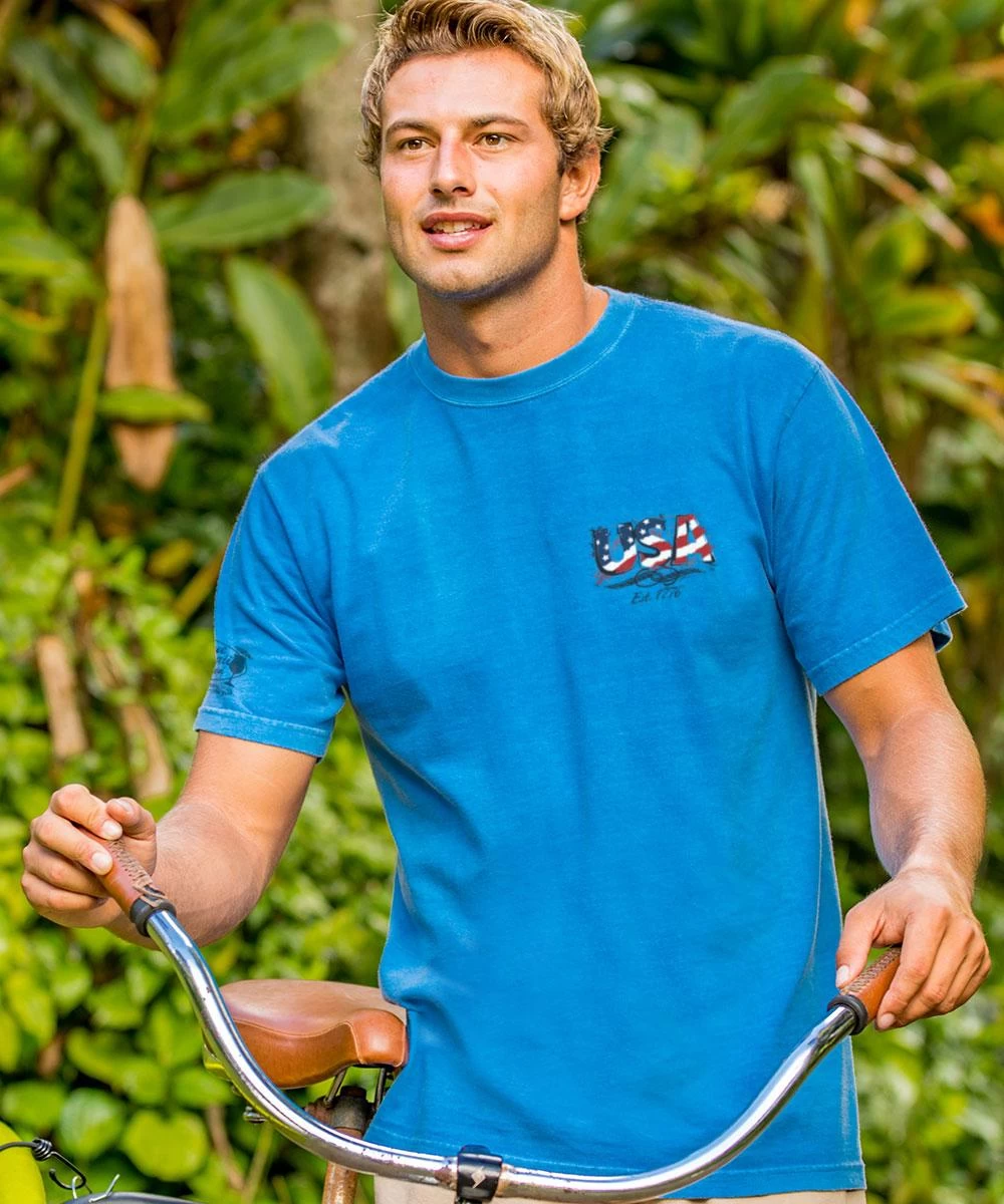 USA Est 1776 - Blue Hawaii Dyed Short Sleeve Crewneck T-Shirt - Image 2