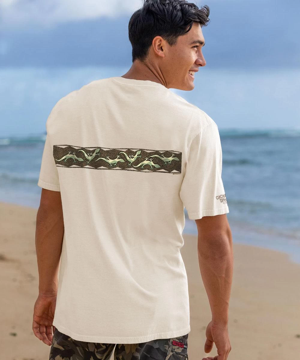 Gecko Woodcut - Coconut Dyed Short Sleeve Crewneck T-Shirt - Image 2